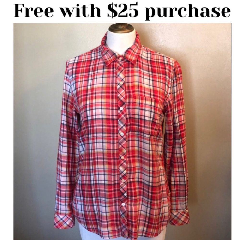 Free with $25 purchase-Plaid chambray shirt-S-Red